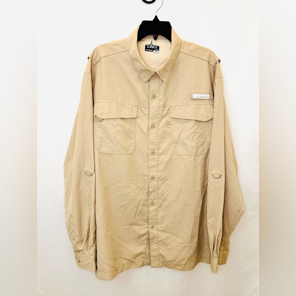 Habit Vented Fishing Shirt Men's XL Tan Pockets 40+ Solar-Factor Long Sleeve